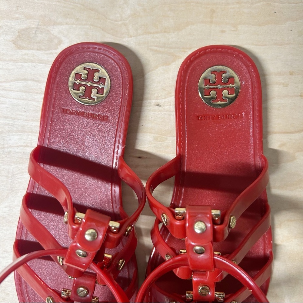 Tory Burch Red Jelly Gladiator Women's Flat Sandals Roxanne Sz 6 EUC - Picture 5 of 11